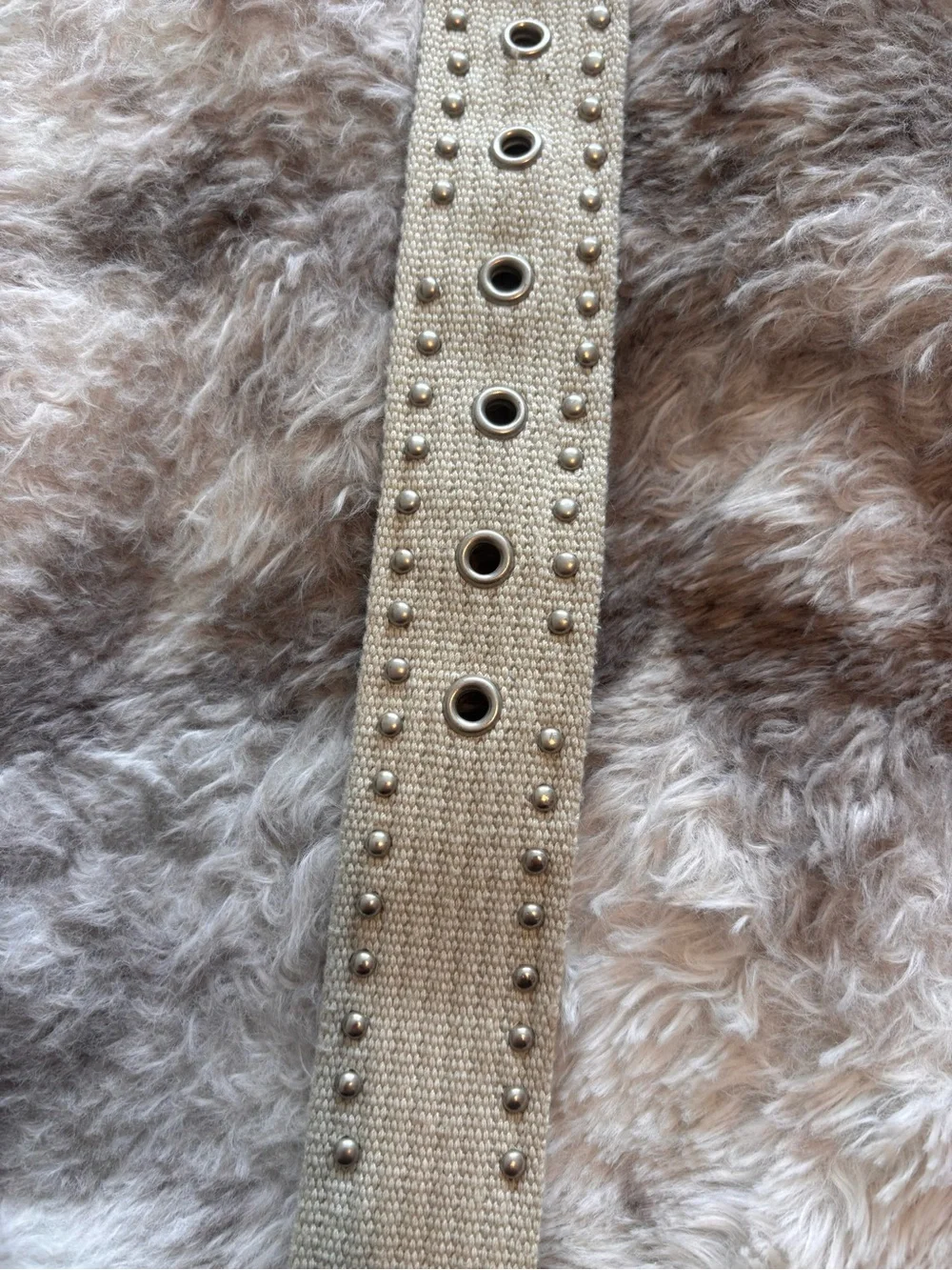 Women's Studded Canvas Belt in Light Beige - Casual Fashion Accessory